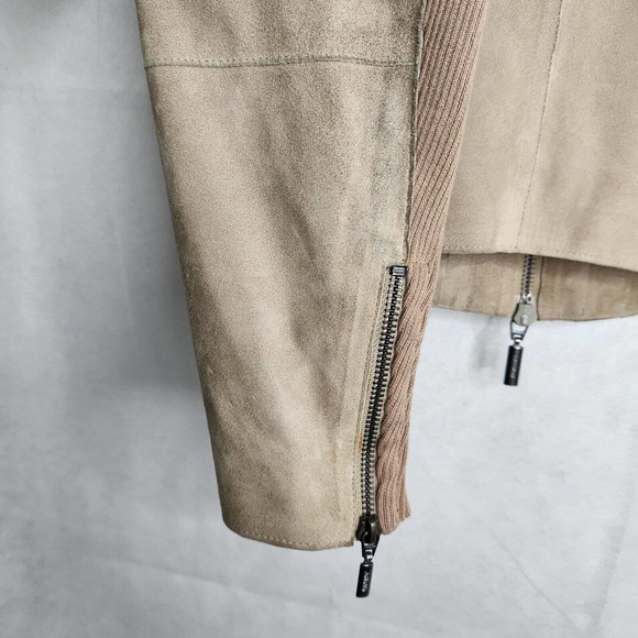Armani Collezione Tan Brown Suede Leather Zip Front Jacket Knit Insets Size 44 - Picture 9 of 16